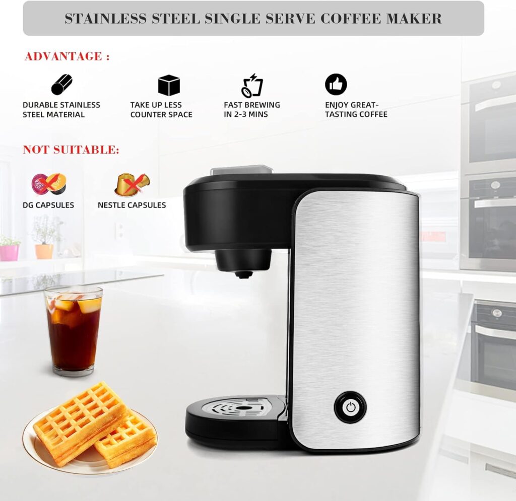 CHULUX Stainless Steel Single Serve Coffee Maker for Capsule,Visiable Gradient Water Reservoir,One Button Operation and Auto Shut Off,1000 Watts