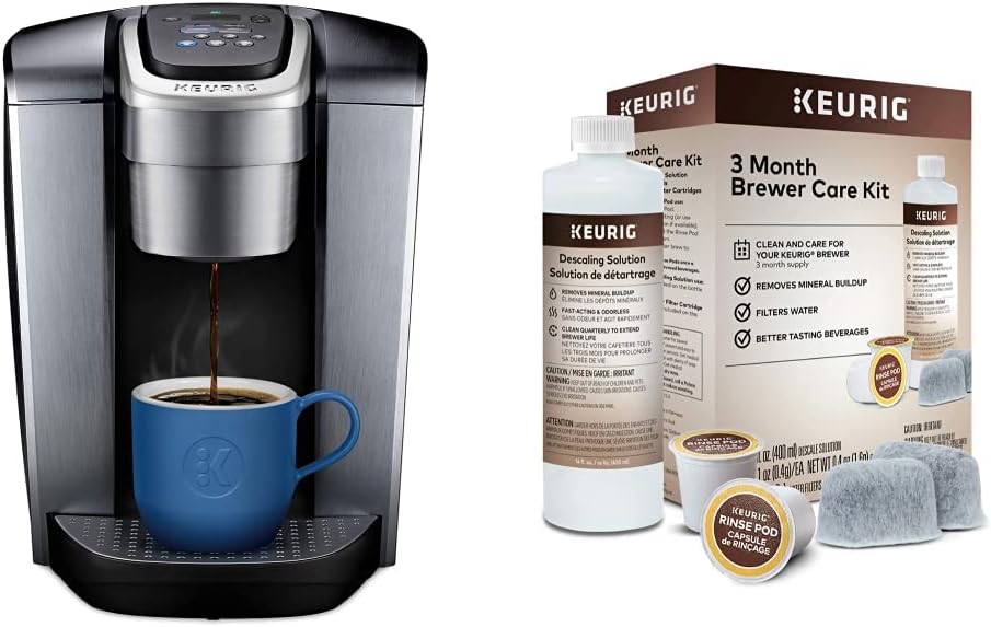 Keurig K-Elite Coffee Maker, Single Serve K-Cup Pod Coffee Brewer, With Iced Coffee Capability  3-Month Brewer Maintenance Kit Includes Descaling Solution, Water Filter Cartridges  Rinse Pods