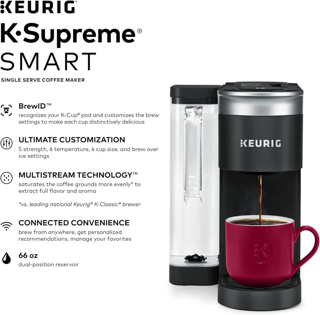 Keurig K-Supreme SMART Coffee Maker, MultiStream Technology, Brews 6-12oz Cup Sizes, Black