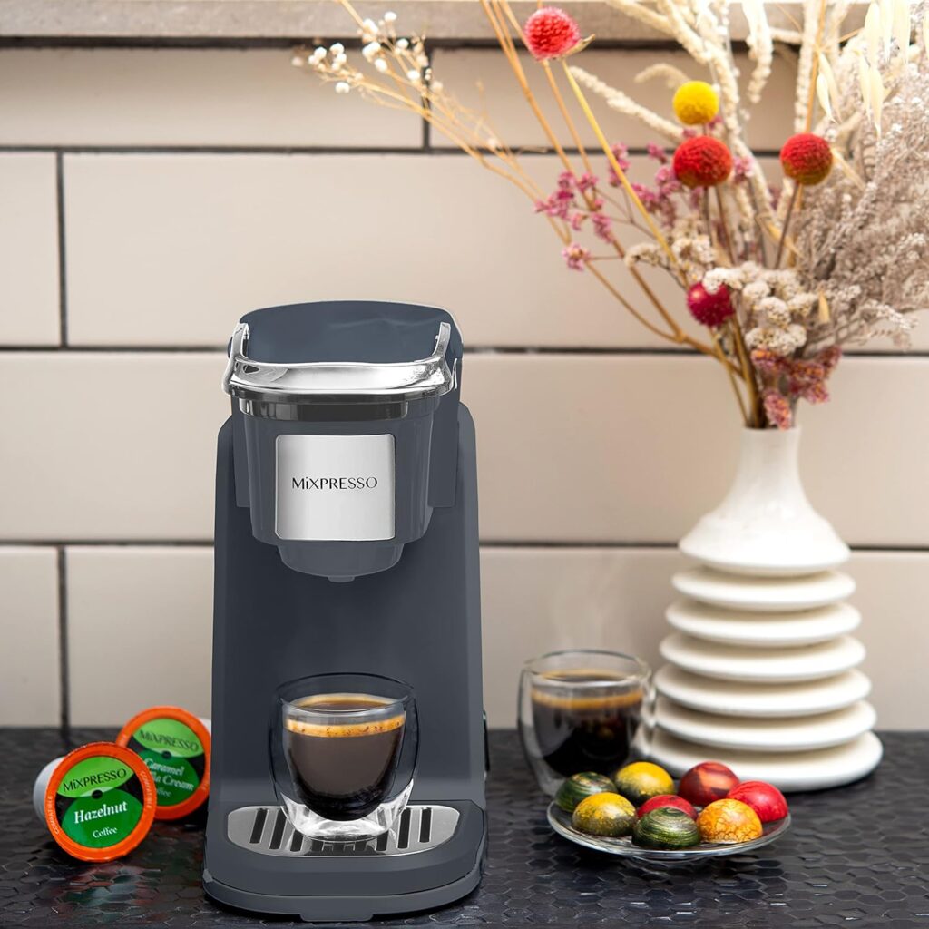 Mixpresso Single Cup Coffee Maker, Personal Single Serve Coffee Brewer Machine, Compatible with Single-Cups, Quick Brew Technology Programmable Features, One Touch Function Black Coffee Maker