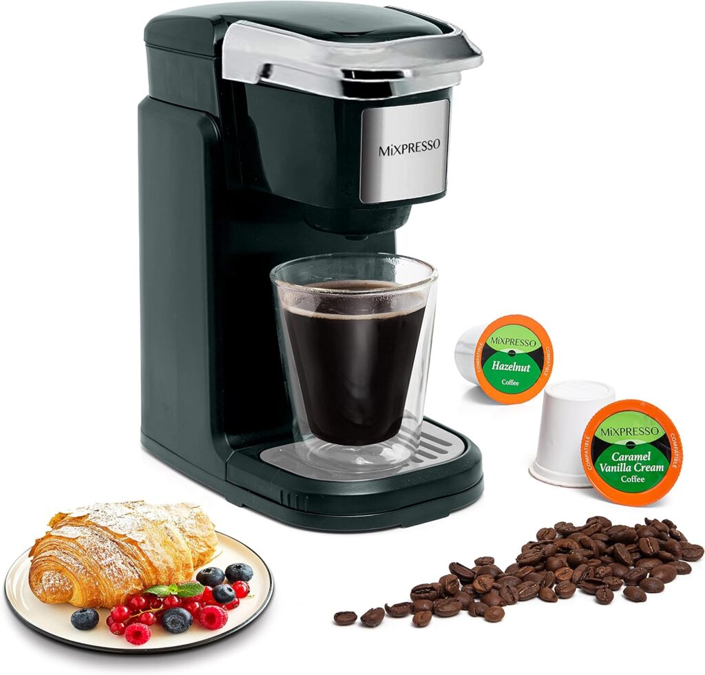 Mixpresso Single Cup Coffee Maker, Personal Single Serve Coffee Brewer Machine, Compatible with Single-Cups, Quick Brew Technology Programmable Features, One Touch Function Black Coffee Maker