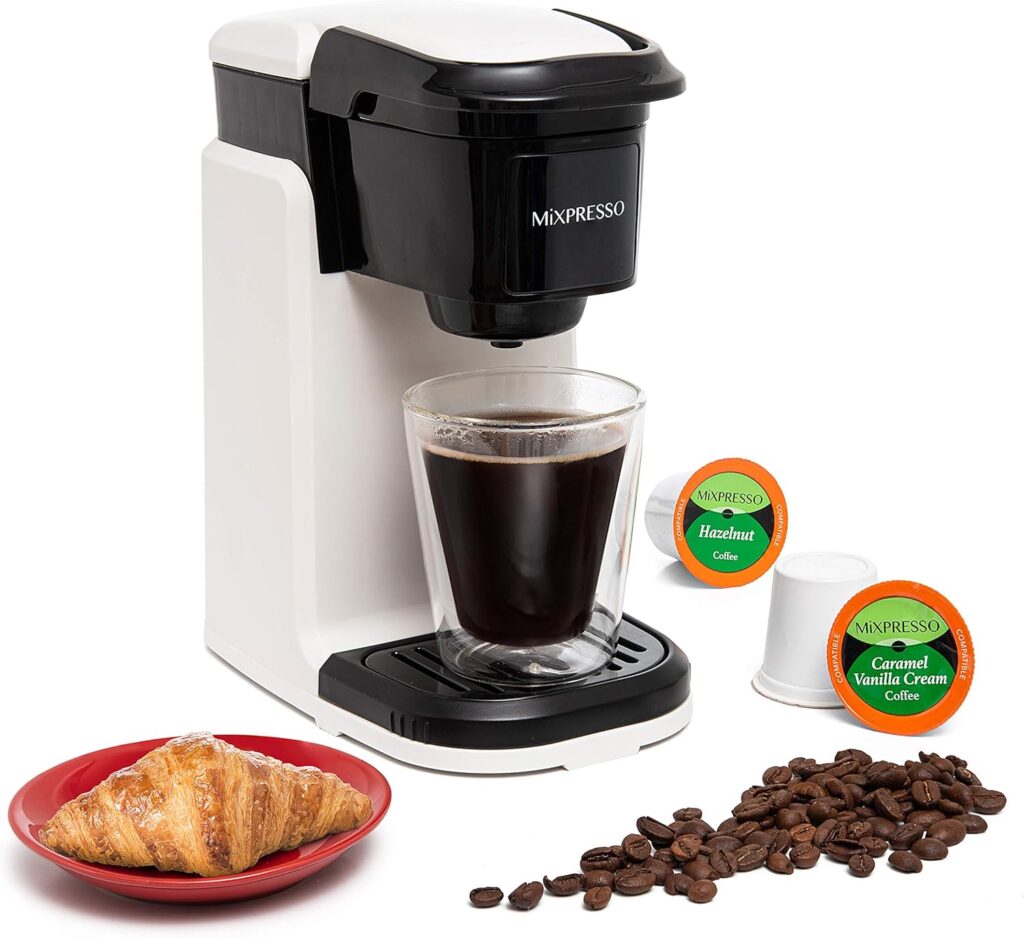 Mixpresso Single Cup Coffee Maker, Personal Single Serve Coffee Brewer Machine, Compatible with Single-Cups, Quick Brew Technology Programmable Features, One Touch Function Black Coffee Maker