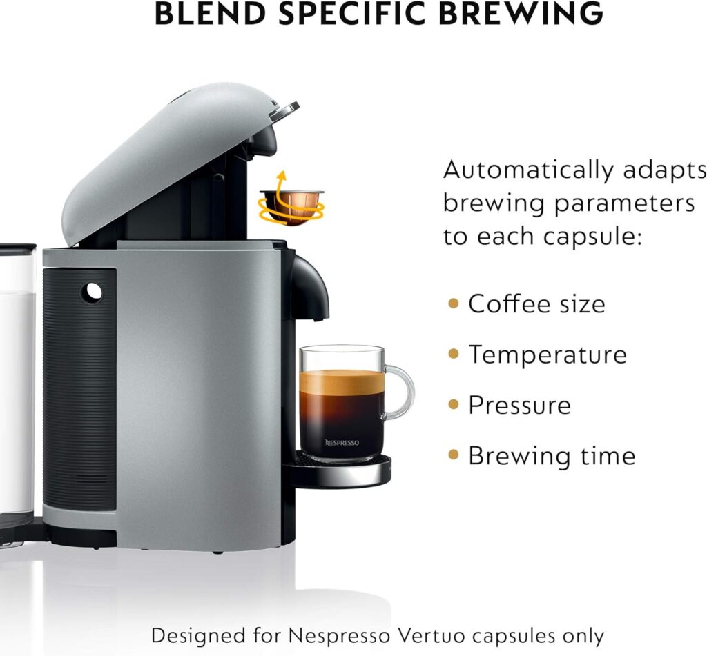 Nespresso VertuoPlus Deluxe Coffee and Espresso Machine by Breville with Milk Frother, Titan