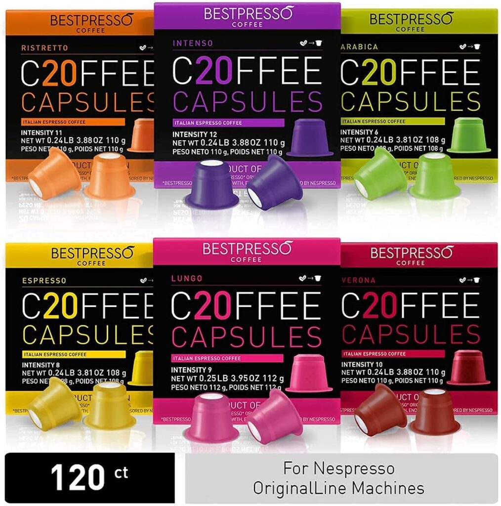 Bestpresso Espresso Machine Single Serve Coffee Maker Compatible with Nespresso Original Capsules 120 pods Variety Pack For Nespresso Original Machine