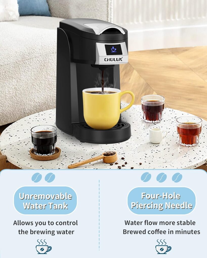 CHULUX Coffee Maker Single Serve for K CUP, Upgrade Mini Coffee Maker Single Cup 5-12oz Coffee Brewer, All in One Coffee Machine for K Cups Pod Capsule Ground Coffee Tea, One Touch Brewing in Minutes