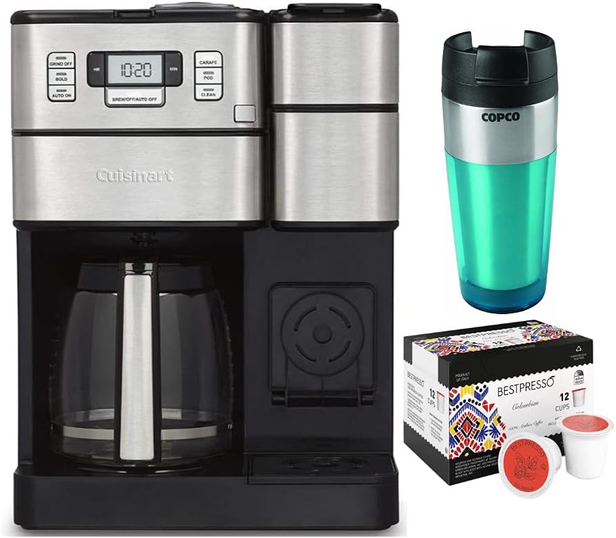 Cuisinart SS-GB1 2 IN 1 Coffee Center Grind and Brew Single Serve K Cups Bundle with 12-Count Colombian Roast Single Serve K-Cup and Tumbler Bundle (3 Items)