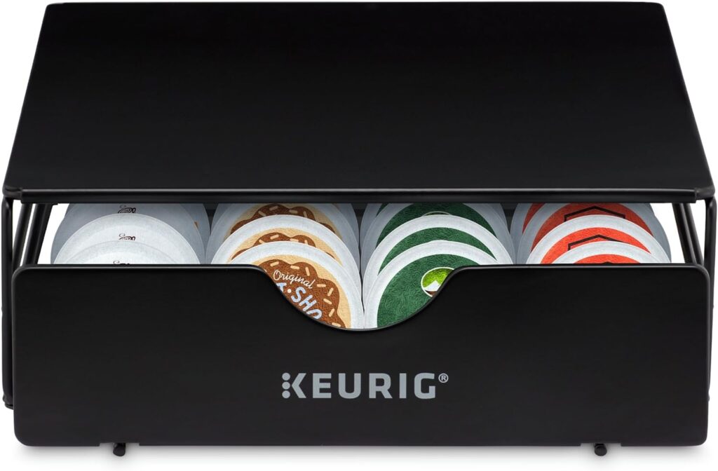 Keurig K-Cafe Single Serve K-Cup Coffee, Latte and Cappuccino Maker, Dark Charcoal  Slim Non-Rolling Storage Drawer, Coffee Pod Storage, Holds up to 24 K-Cup Pods, Black