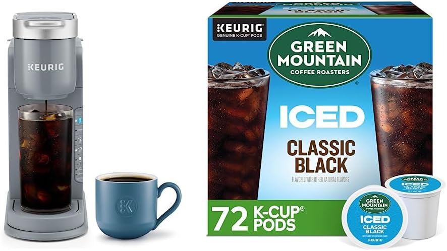 Keurig K-Iced Coffee Maker, Single Serve K-Cup Pod Iced Coffee Maker and Green Mountain Coffee Roasters Brew Over Ice Classic Black, Single Serve Keurig K-Cup Pods, 72 count