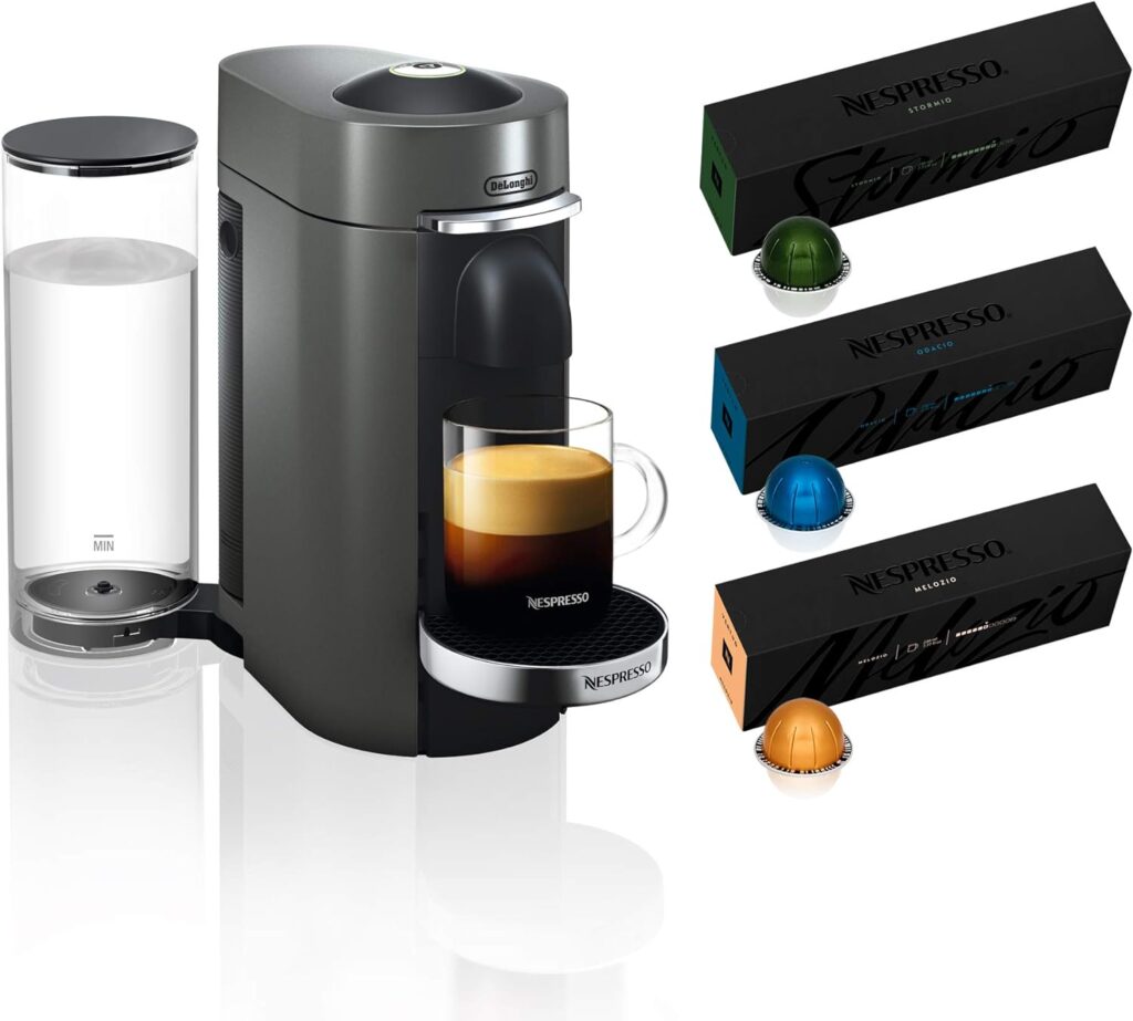 Nespresso VertuoPlus Deluxe Coffee and Espresso Machine by DeLonghi, Titan, with Vertuoline Variety Pack Coffees included