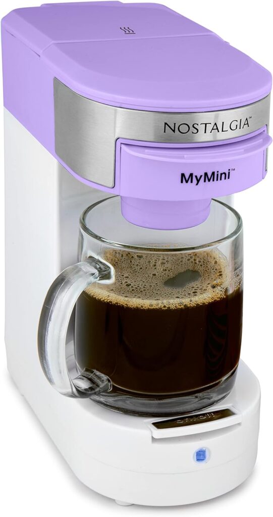 Nostalgia MyMini Single Coffee Maker, Brews K-Cup  Other Pods, Serves up to 14 Ounces, Tea, Chocolate, Hot Cider, Lattes, Reusable Filter Basket Included, Aqua